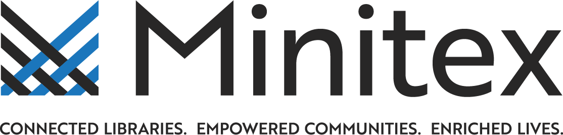 Logo for Minitex. Tagline: Connected libraries. Empowered Communities. Enriched Lives 